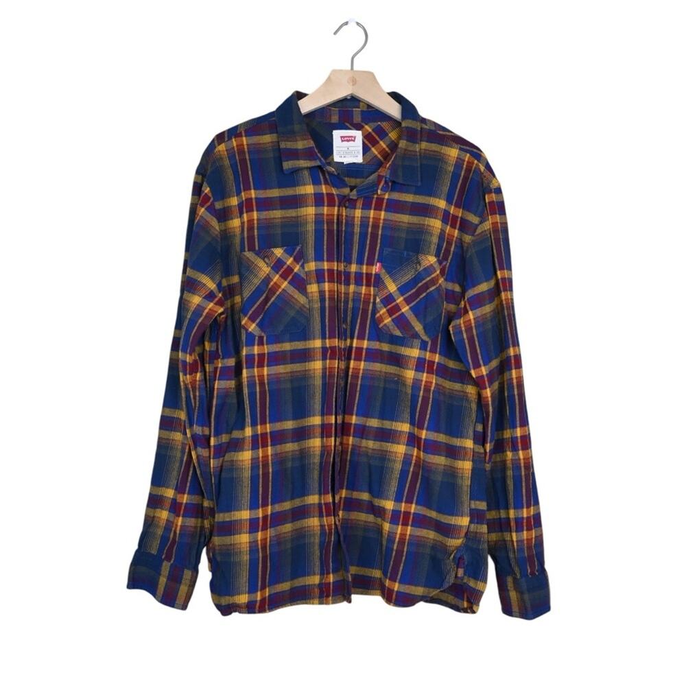 Levi's Mens XL Blue Yellow Plaid Button Down Shirt